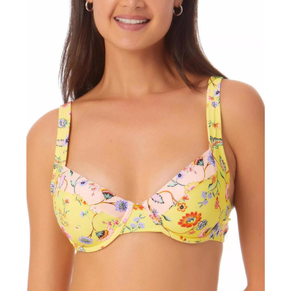California Waves Womens Yellow Floral Underwire Bikini Swim top size  M